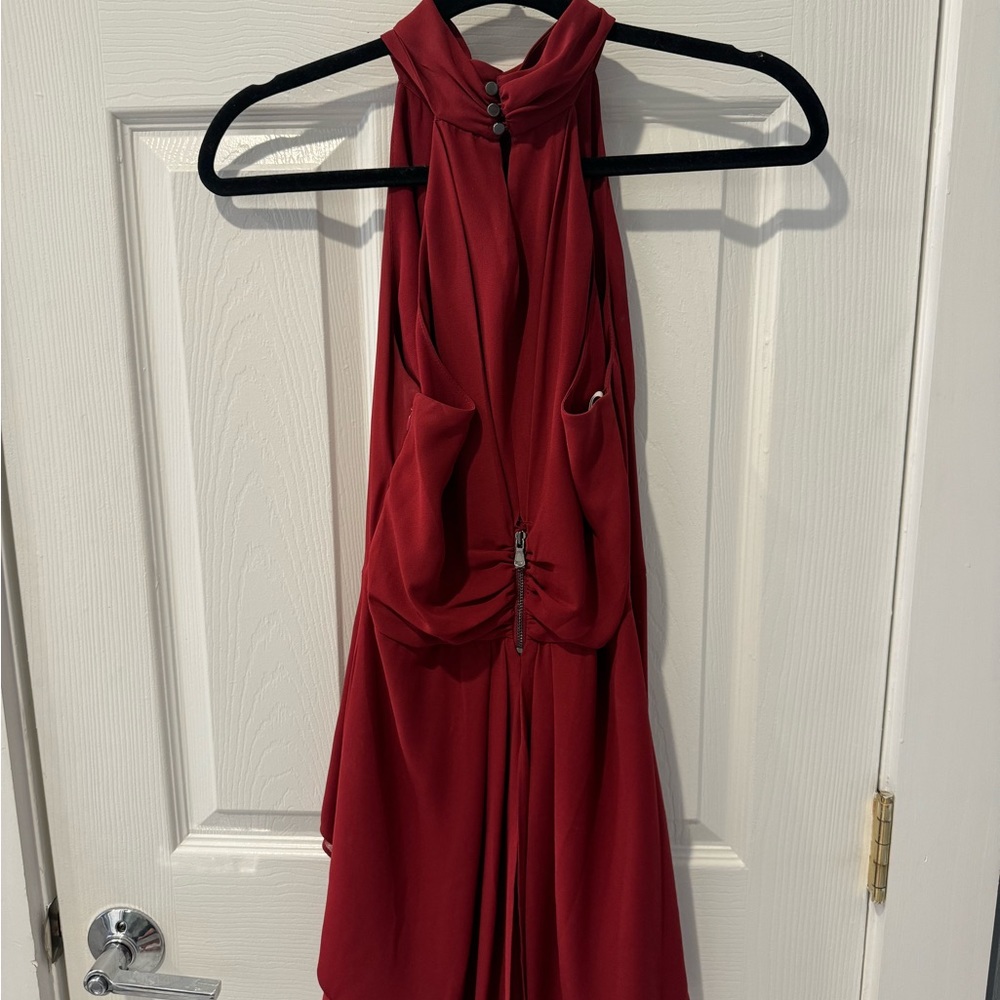 Halston Heritage Red Mock Neck Blouse with Draping in size 0